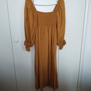 Smocked Square-Neck Maxi Dress in Mustard Yellow